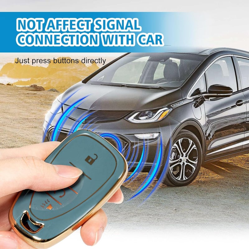 Rislobx Key Fob Cover Fit for Chevy Key, Car Key Case Protector for Volt Bolt Spark Equinox Traverse Trax (4 Buttons Blue) - Image 4